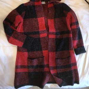Plaid Hooded Cardigan Coat